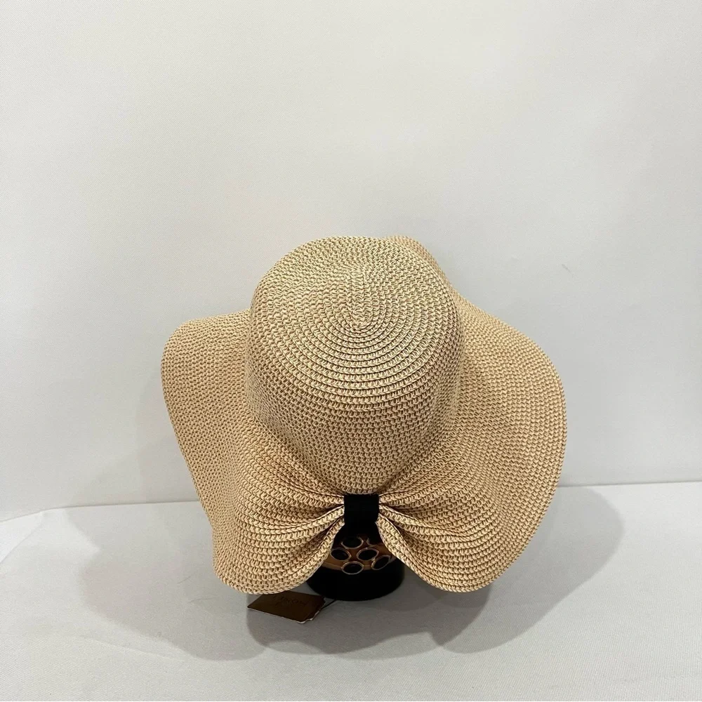 Sunhat Tan Wide-Brimmed Hat with Back Bow Packable Floppy